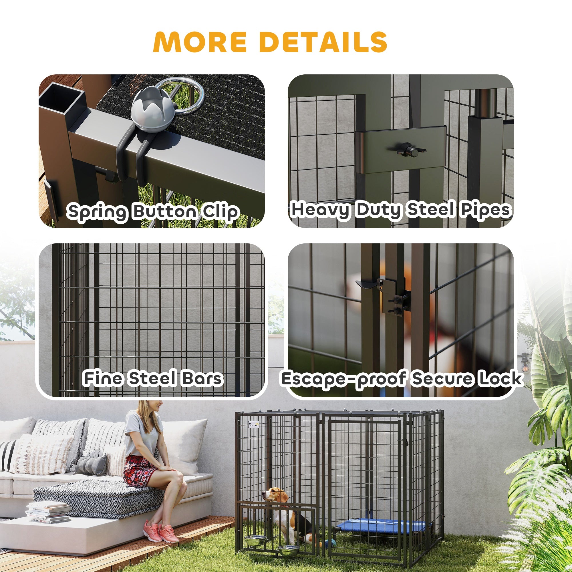 Outdoor Dog Run with Adjustable &; Rotatable Dog Bowls, Sun-Shade Cover, for Small and Medium Dogs, 4.6' x 4.6' x 3.7' Houses, Kennels & Pens at Gallery Canada