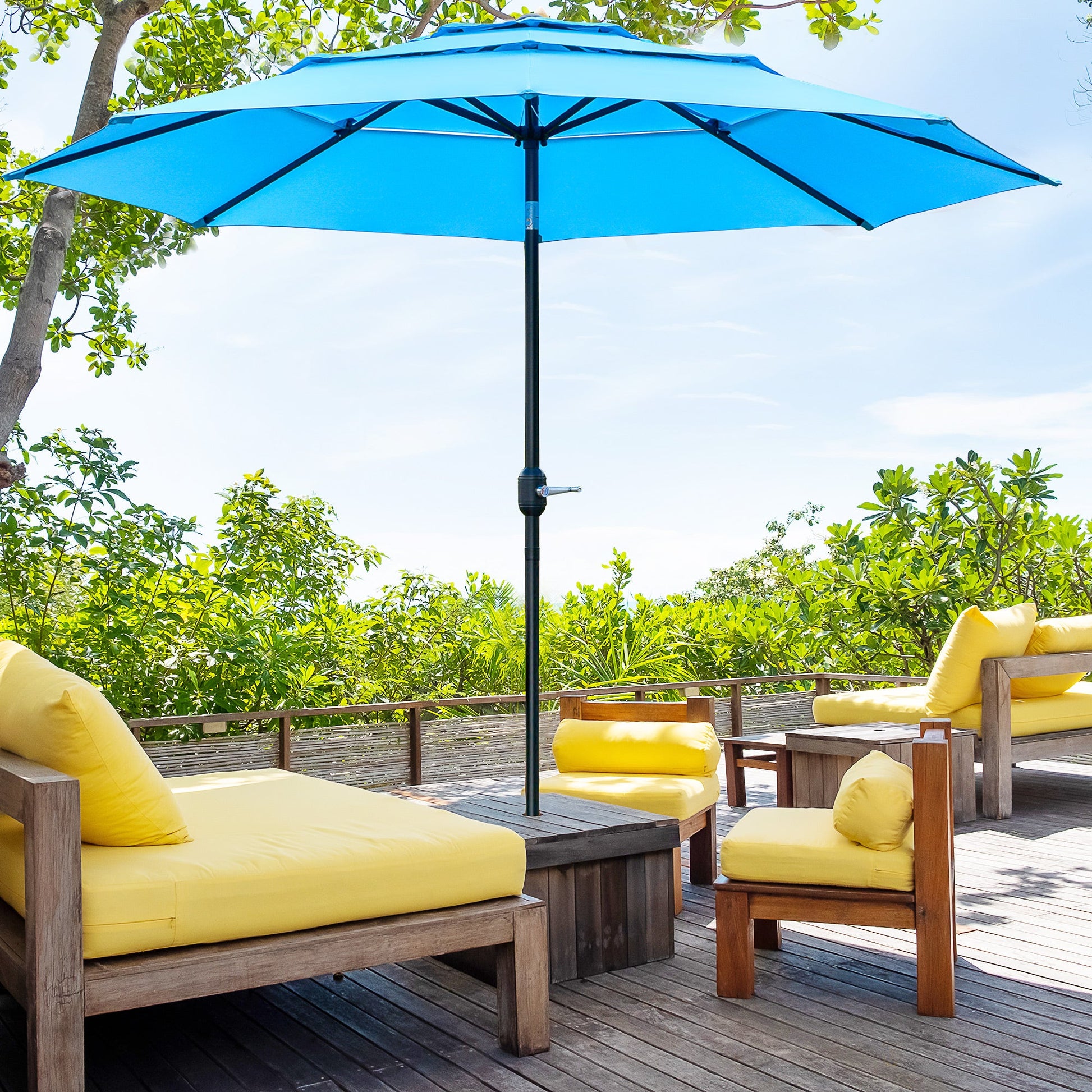 9FT 3 Tiers Patio Umbrella Outdoor Market Umbrella with Crank, Push Button Tilt for Deck, Backyard and Lawn, Sky Blue Sun Umbrellas   at Gallery Canada