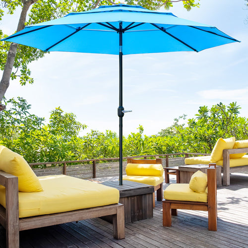 9FT 3 Tiers Patio Umbrella Outdoor Market Umbrella with Crank, Push Button Tilt for Deck, Backyard and Lawn, Sky Blue