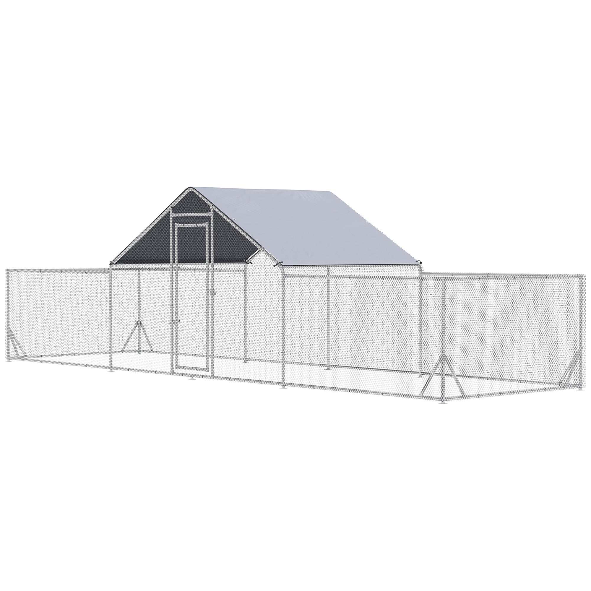 Chicken Run, 23' x 6.6' Metal Chicken Coop with Waterproof and Anti-UV Cover, Spire Roof, Door, for 12-14 Chickens, Ducks, Rabbits, Sliver Chicken Coops at Gallery Canada