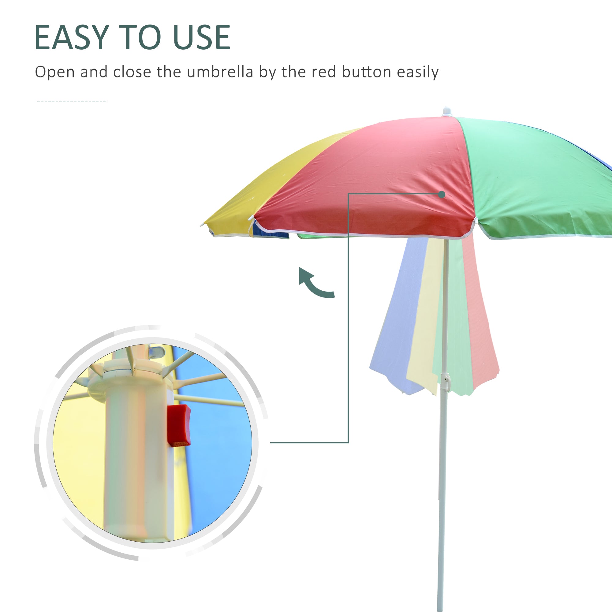 5ft Round Beach Umbrella Outdoor UV Protection Sun Shade Canopy w/ Push Button Tilt Pole Rainbow Beach Umbrellas   at Gallery Canada