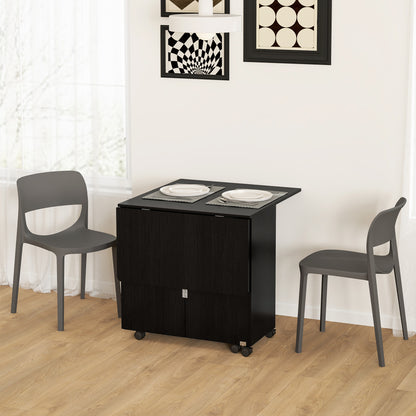 Extendable Dining Table, Drop Leaf Table with 2 Drawers, Cabinet and 6 Wheels for Small Spaces, Kitchen, Black Wood Grain Dining Tables at Gallery Canada