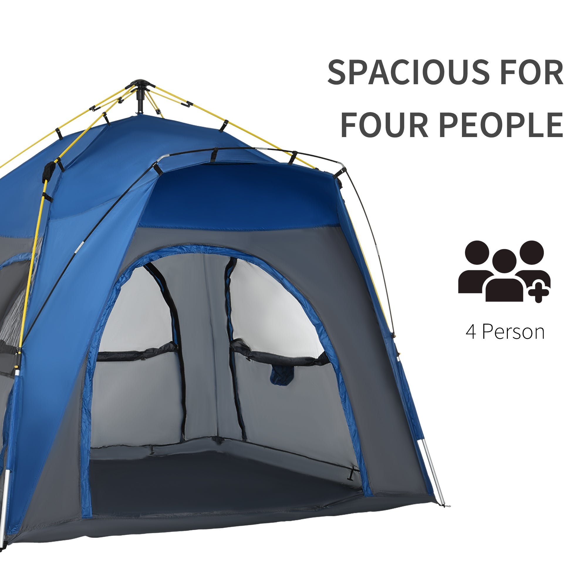 Instant Automatic Camping Tent w/ 4 Doors and 4 Windows, Outdoor Easy Pop Up Tent, Portable Backpacking Dome Shelter, 4 Person, Grey Camping Tents   at Gallery Canada