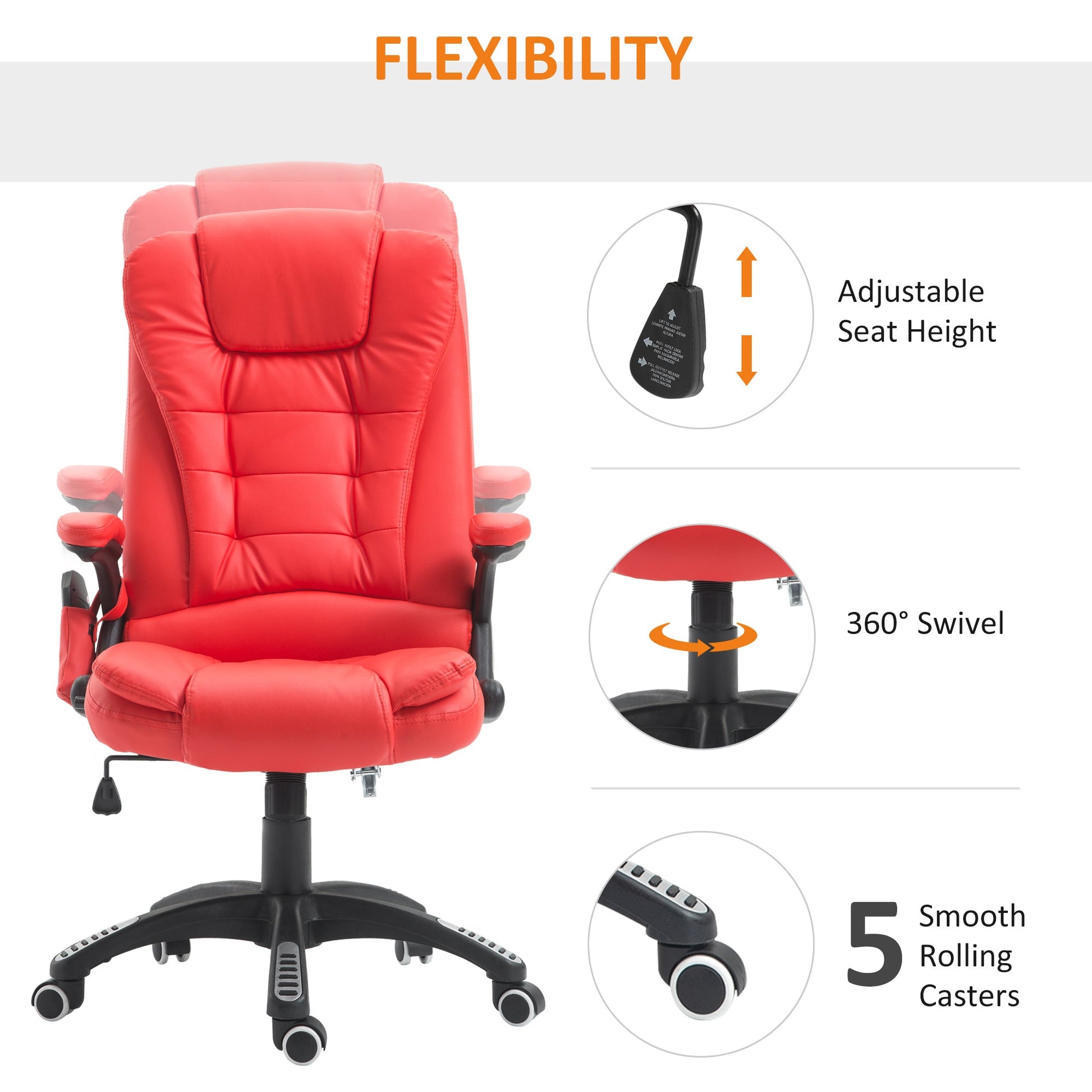 Adjustable Heated Ergonomic Massage Office Chair Swivel Vibrating High Back Faux Leather Executive Chair Home Office Furniture Massage Chairs   at Gallery Canada