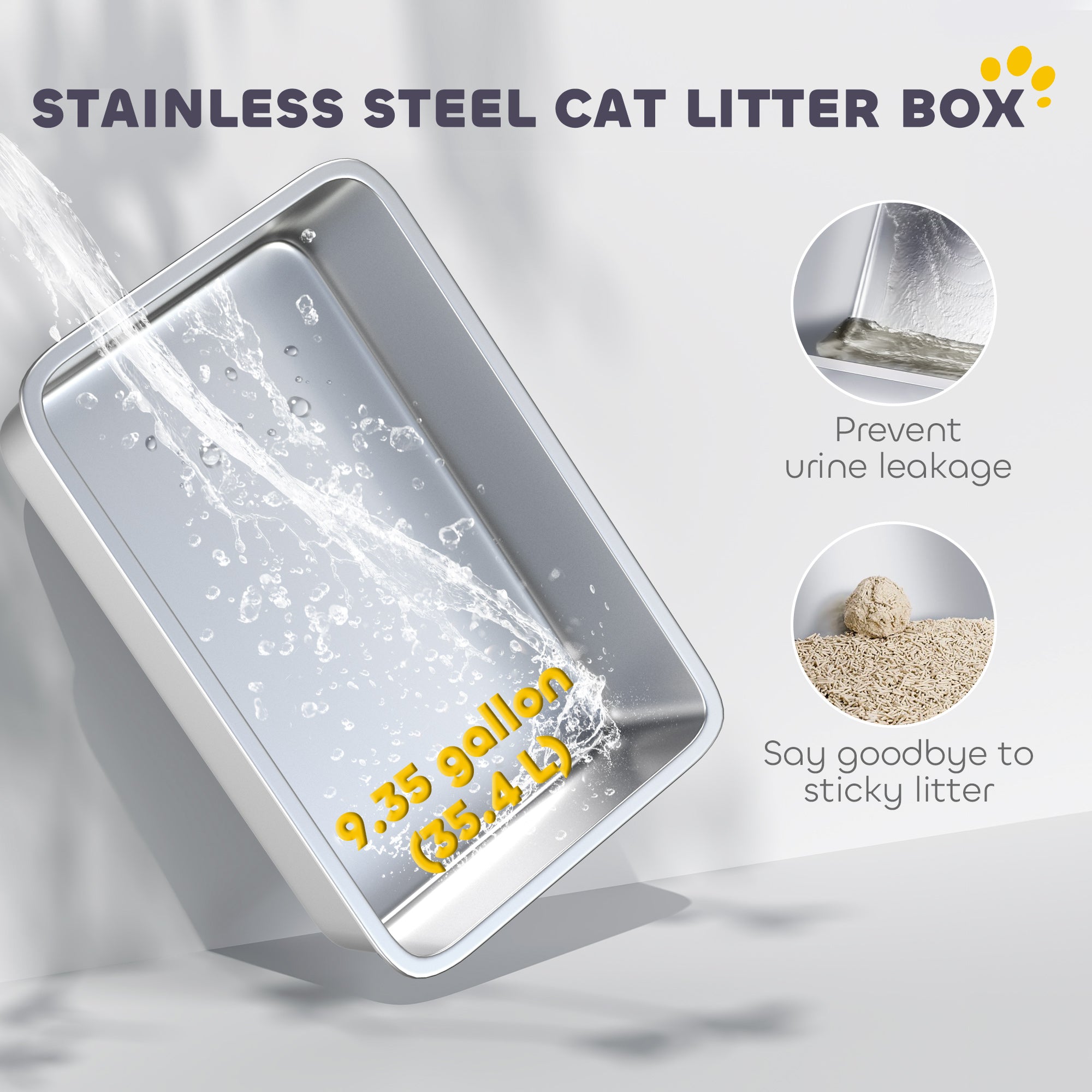 Stainless Steel Cat Litter Box with Lid, High Sided, Scoop, Easy Clean, Non-Sticky &; Anti-Leakage, Light Grey Cat Litter Box Enclosures at Gallery Canada