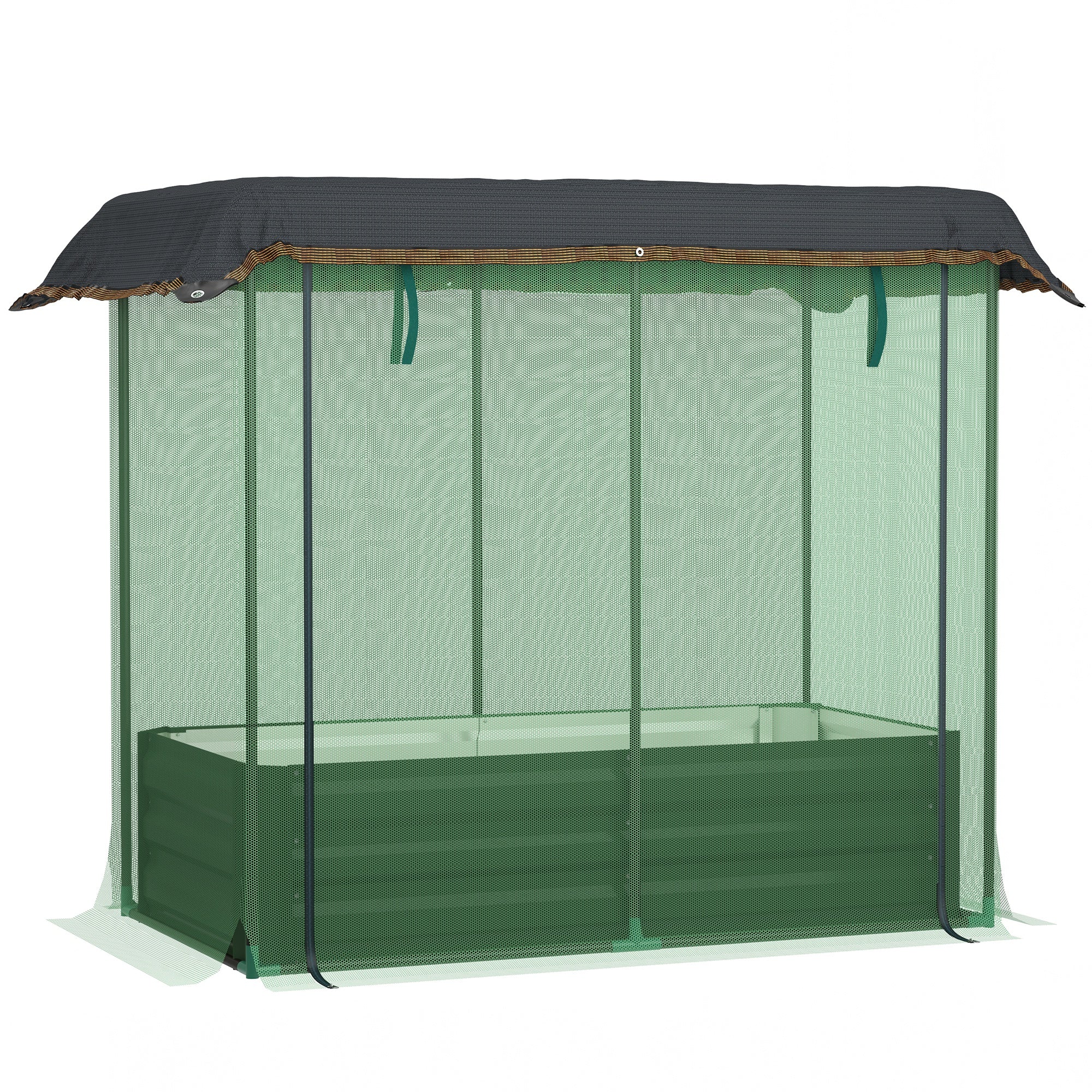 Galvanized Steel Planter Box with Crop Cage and Shade Cloth, Raised Garden Bed for Flowers, Vegs and Herbs, Green Raised Garden Beds Green, Black at Gallery Canada