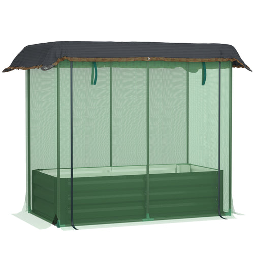Galvanized Steel Planter Box with Crop Cage and Shade Cloth, Raised Garden Bed for Flowers, Vegs and Herbs, Green