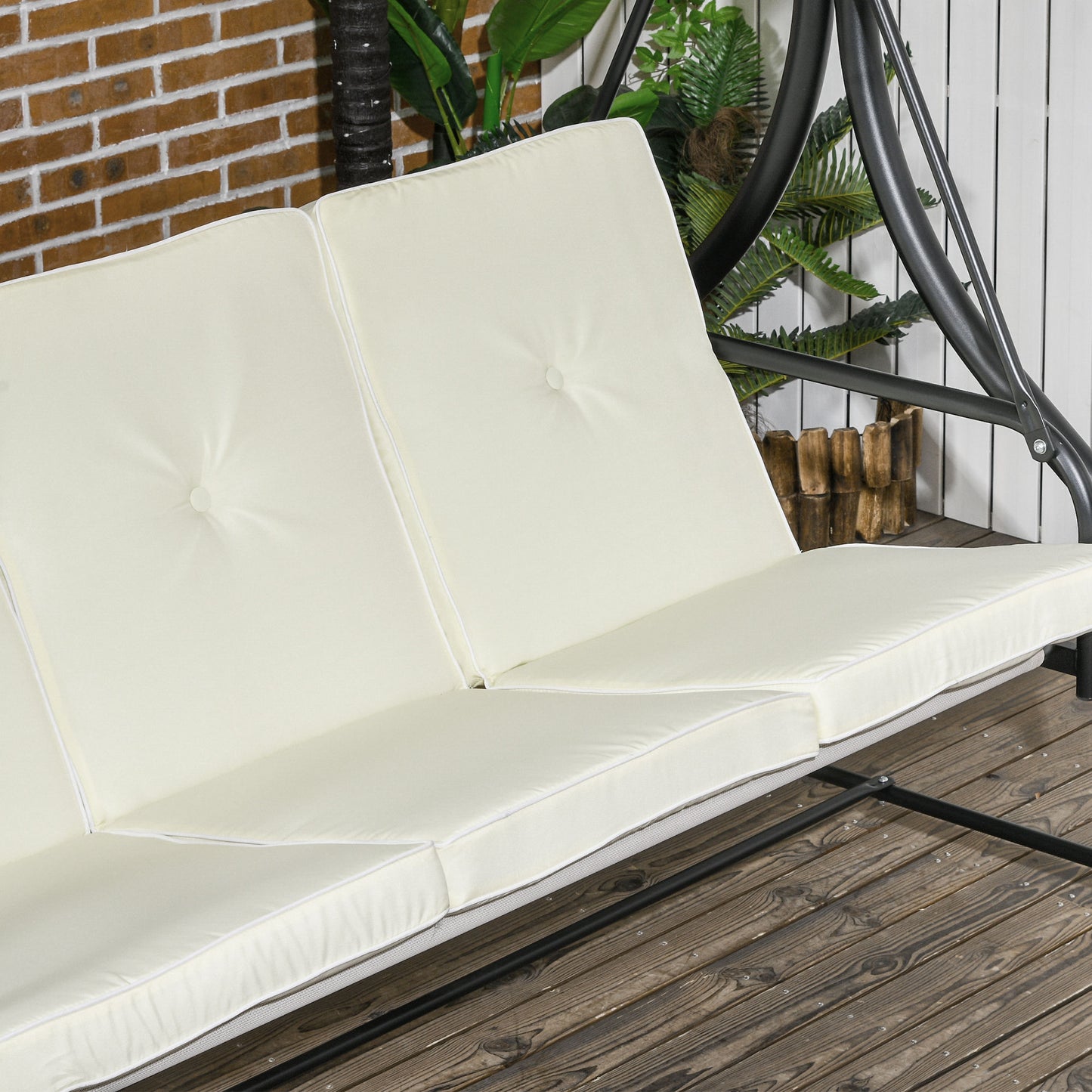 Convertible Patio Swing Bed with Canopy and Cushions, 3 Seater Porch Swing for Outdoor, Backyard, Garden, Cream White Porch Swings with Canopy   at Gallery Canada