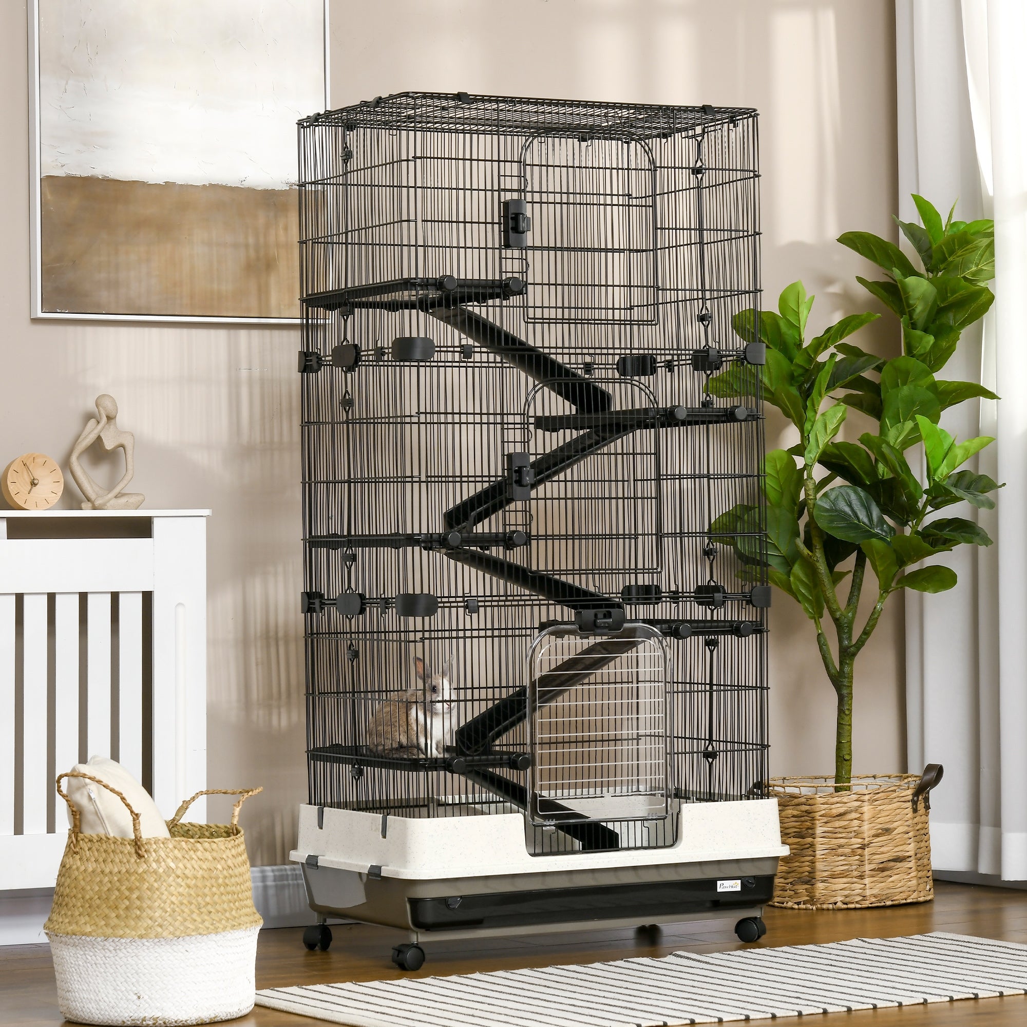 6-tier Platform Rolling Small Animal Cage Rabbit Hutch Pet Play House with Platform, Ramp,Removable Tray. 4 universal wheels (Black) for Bunny Pet Mink Chinchilla Houses & Habitats at Gallery Canada
