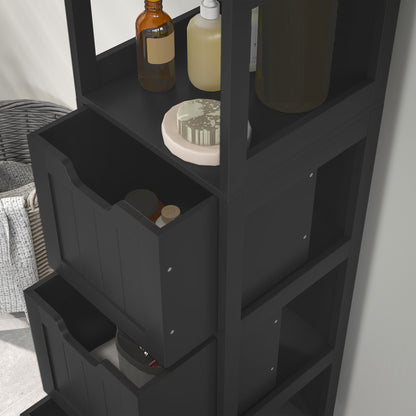 Narrow Bathroom Cabinet with 3 Drawers and 2 Tier Shelf, Tall Cupboard Freestanding Linen Tower, Black Bathroom Cabinets   at Gallery Canada