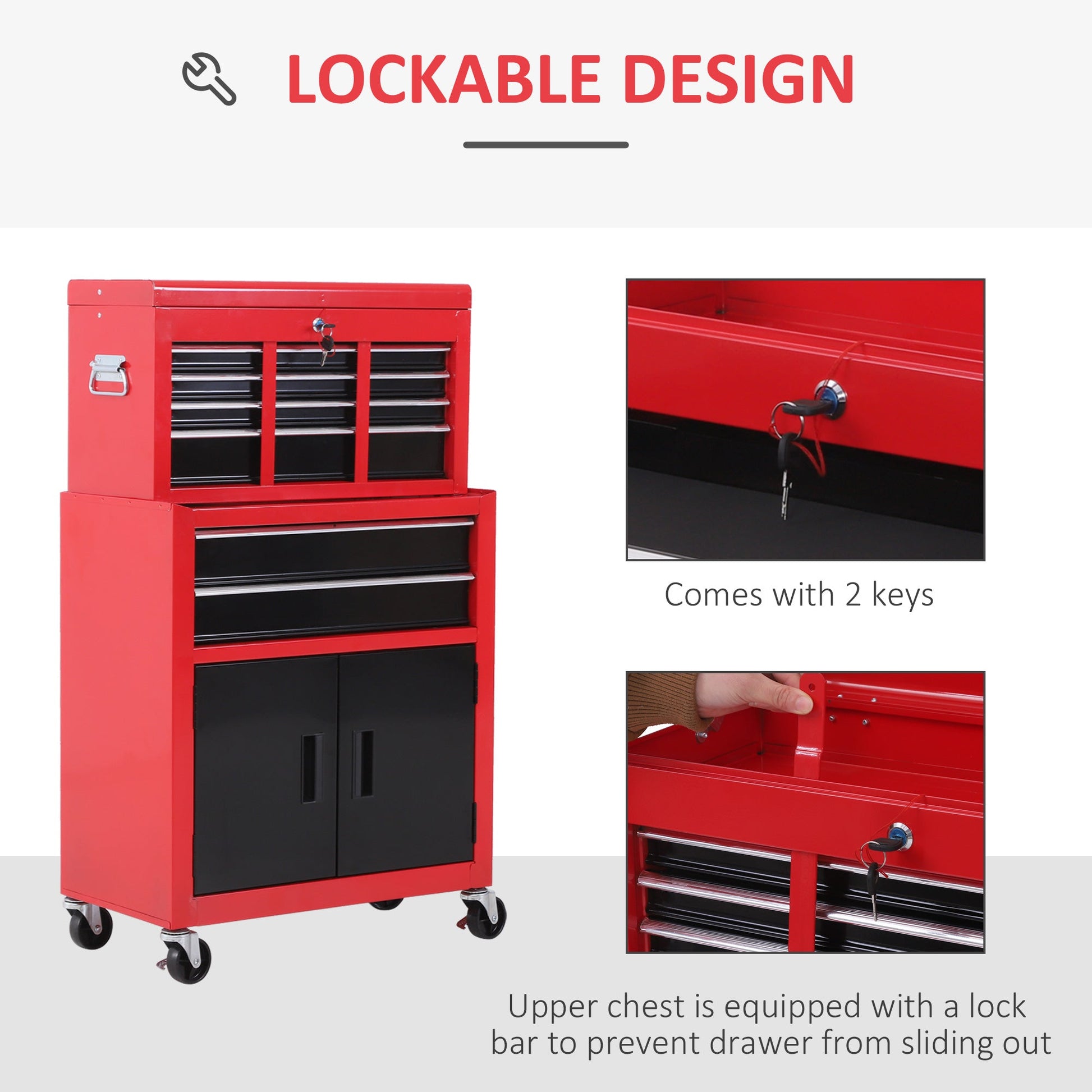 6-Drawer Rolling Tool Chest with Wheels, Lockable Mobile Toolbox, Red Tool Organizers   at Gallery Canada