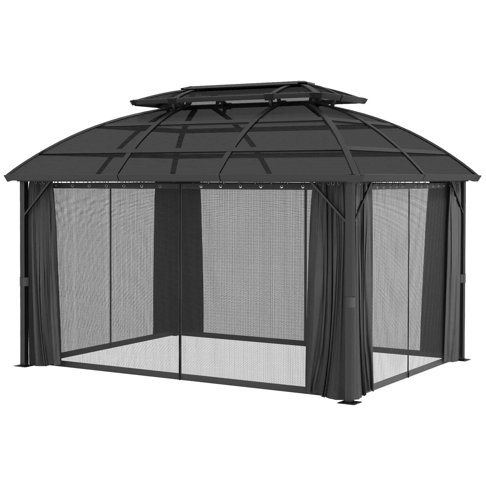 13' x 10' Patio Gazebo, Double Roof Outdoor Gazebo Canopy Shelter with Curtains and Aluminium Frame for Garden, Black Gazebos Black, Grey at Gallery Canada
