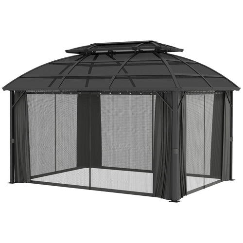 13' x 10' Patio Gazebo, Double Roof Outdoor Gazebo Canopy Shelter with Curtains and Aluminium Frame for Garden, Black