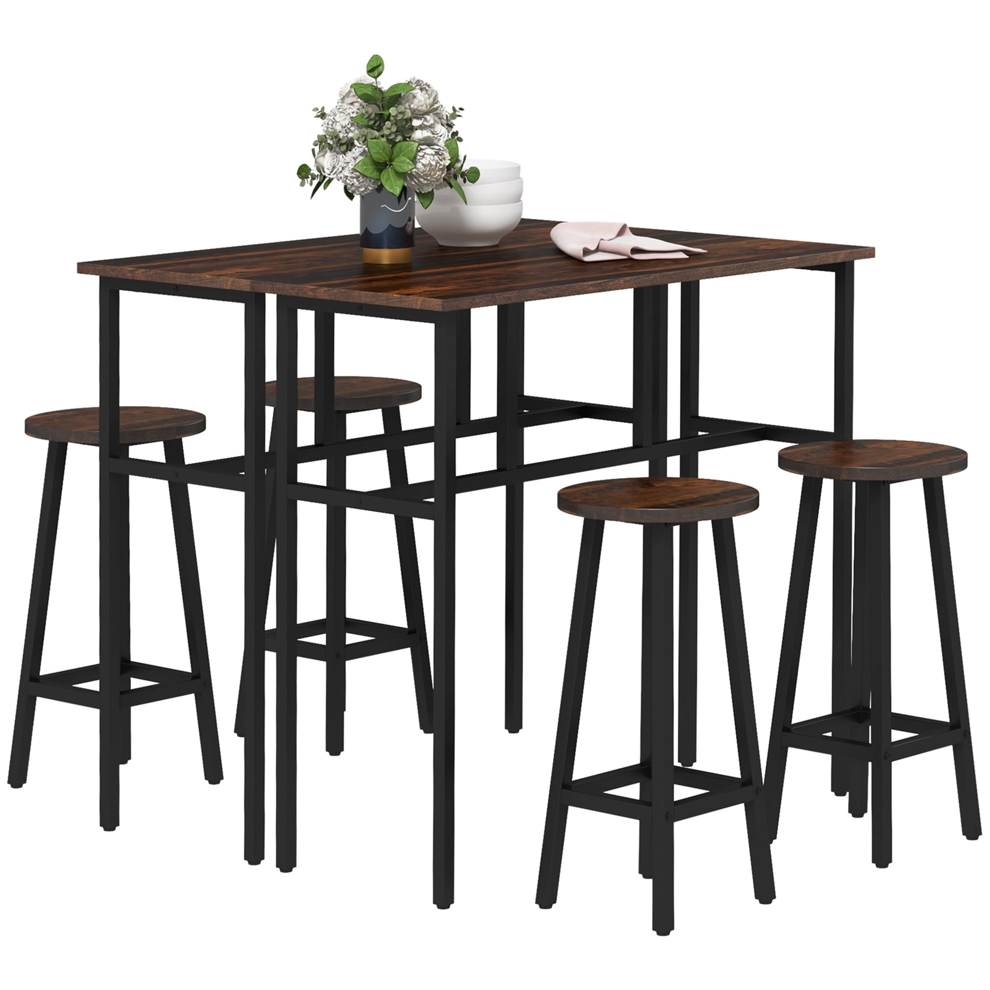 Bar Table Set of 6 Bar Table and Stools for 4 2 Breakfast Tables and 4 Stools for Living Room Dining Room Rustic Brown Bar Sets   at Gallery Canada