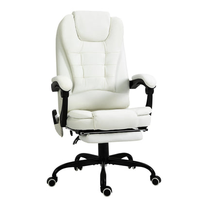 7-Point Vibrating Massage Chair, Reclining Office Chair with Footrest, Reclining Back, Adjustable Height, White Executive & Manager Chairs White  at Gallery Canada