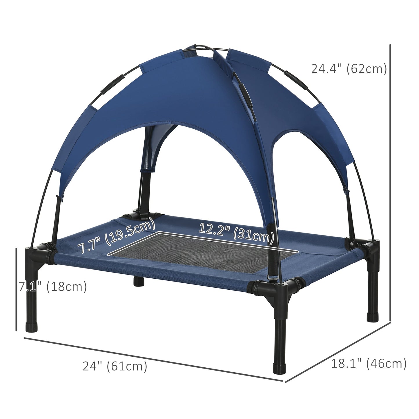 Elevated Cooling Pet Bed Portable Raised Dog Cot with Canopy for Small-Sized Dogs, Dark Blue Elevated Dog Beds   at Gallery Canada