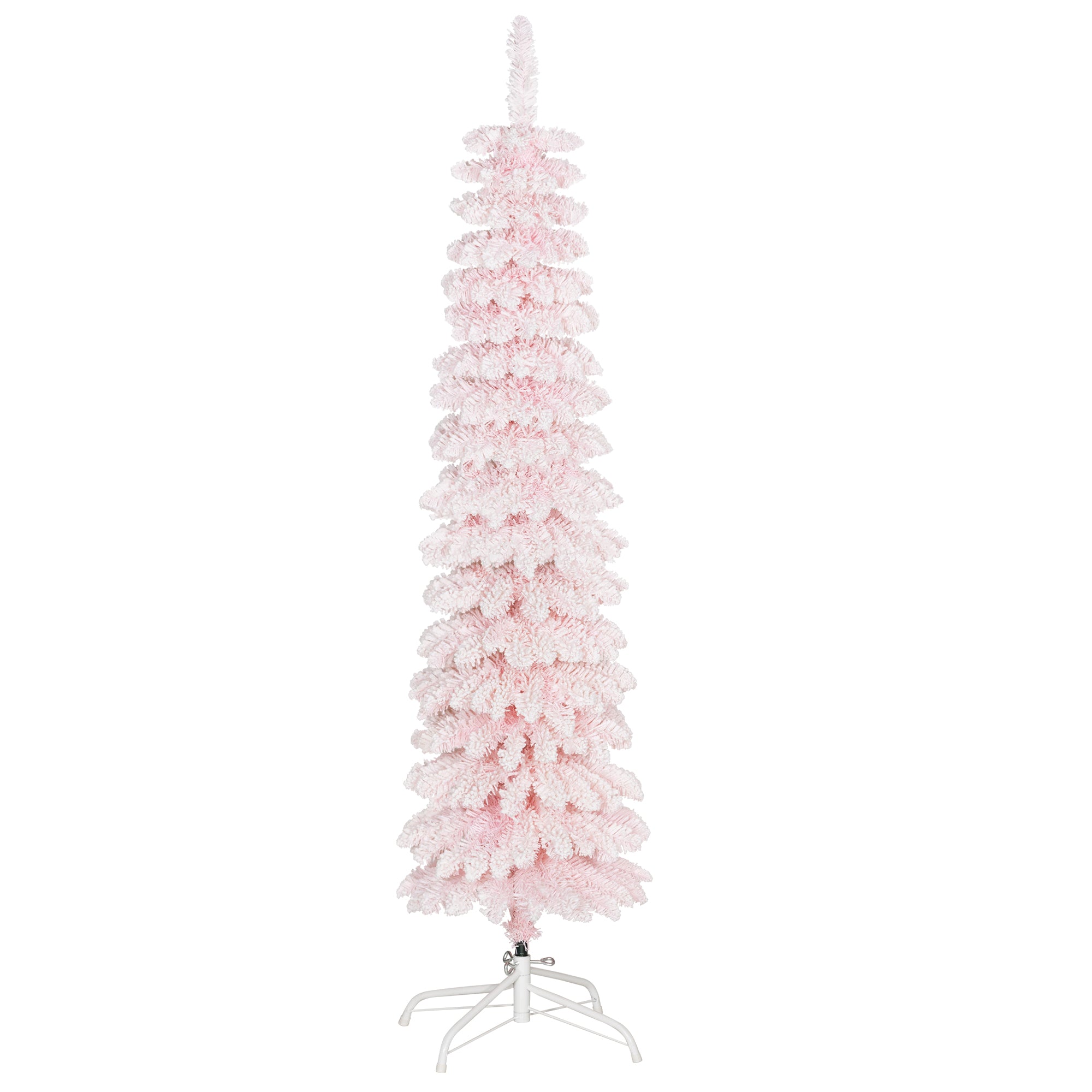 5ft Snow-Flocked Artificial Christmas Tree, Slim Pencil Xmas Tree with 301 Realistic Branches, Metal Base, Pink Pencil Christmas Trees at Gallery Canada