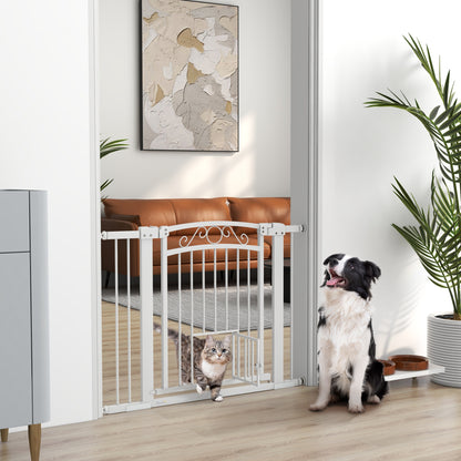 Dog Gate, Walk Through Pet Gate w/ Small Pet Door, Auto Close, for Doorways, House, Stair, 30"-41" W x 30.5" H Houses, Kennels & Pens White  at Gallery Canada