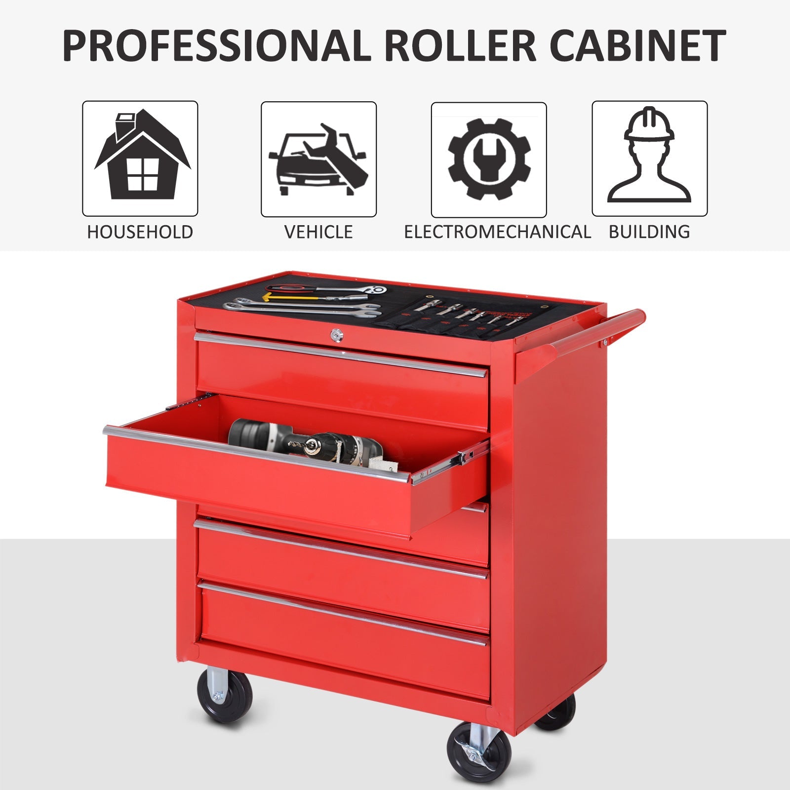 5 Drawer Roller Tool Chest, Mobile Lockable Toolbox, Storage Organizer with Handle for Workshop Mechanics Garage, Red Tool Organizers   at Gallery Canada