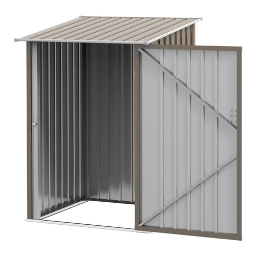 3.3' x 3.4' Lean-to Outdoor Garden Storage Shed, Galvanized Steel with Lockable Door for Patio Brown and White