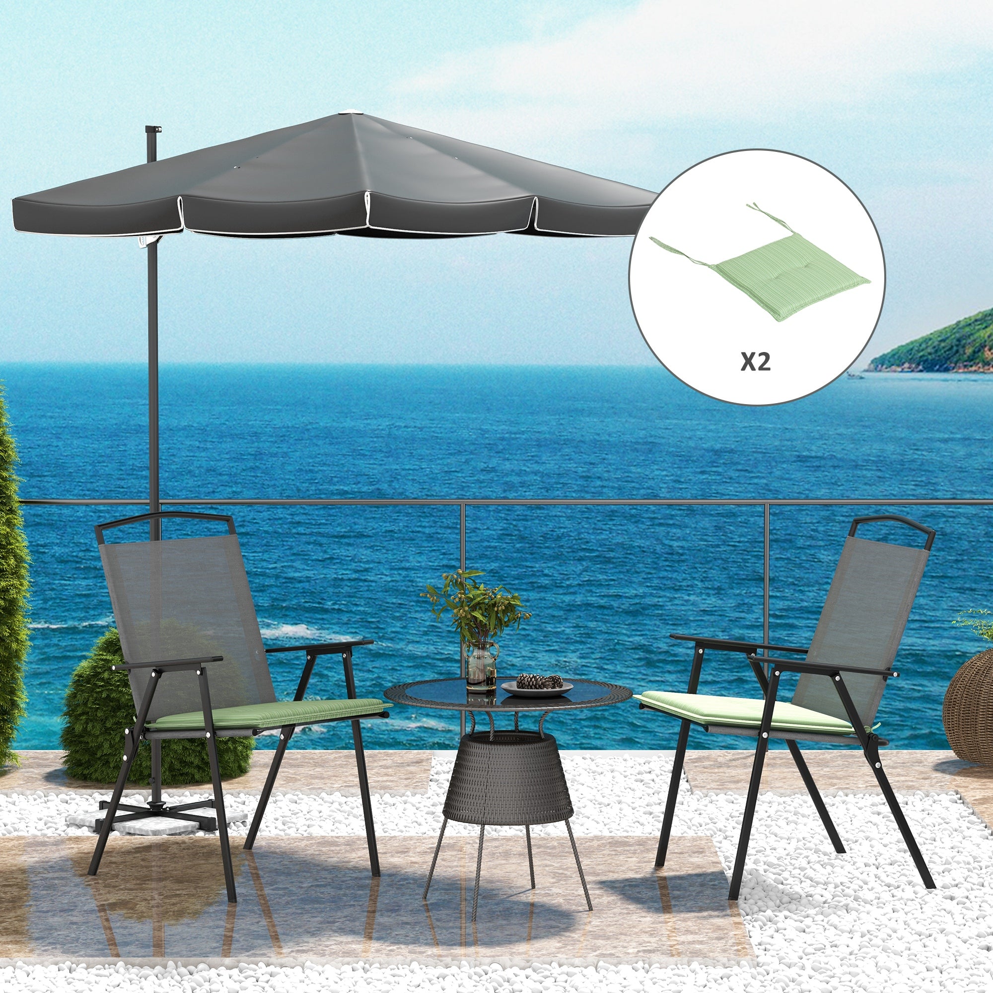 2-Piece Seat Cushion Replacement, Outdoor Patio Chair Cushions Set with Ties, Button Tufted, Green Patio Chair Cushions at Gallery Canada