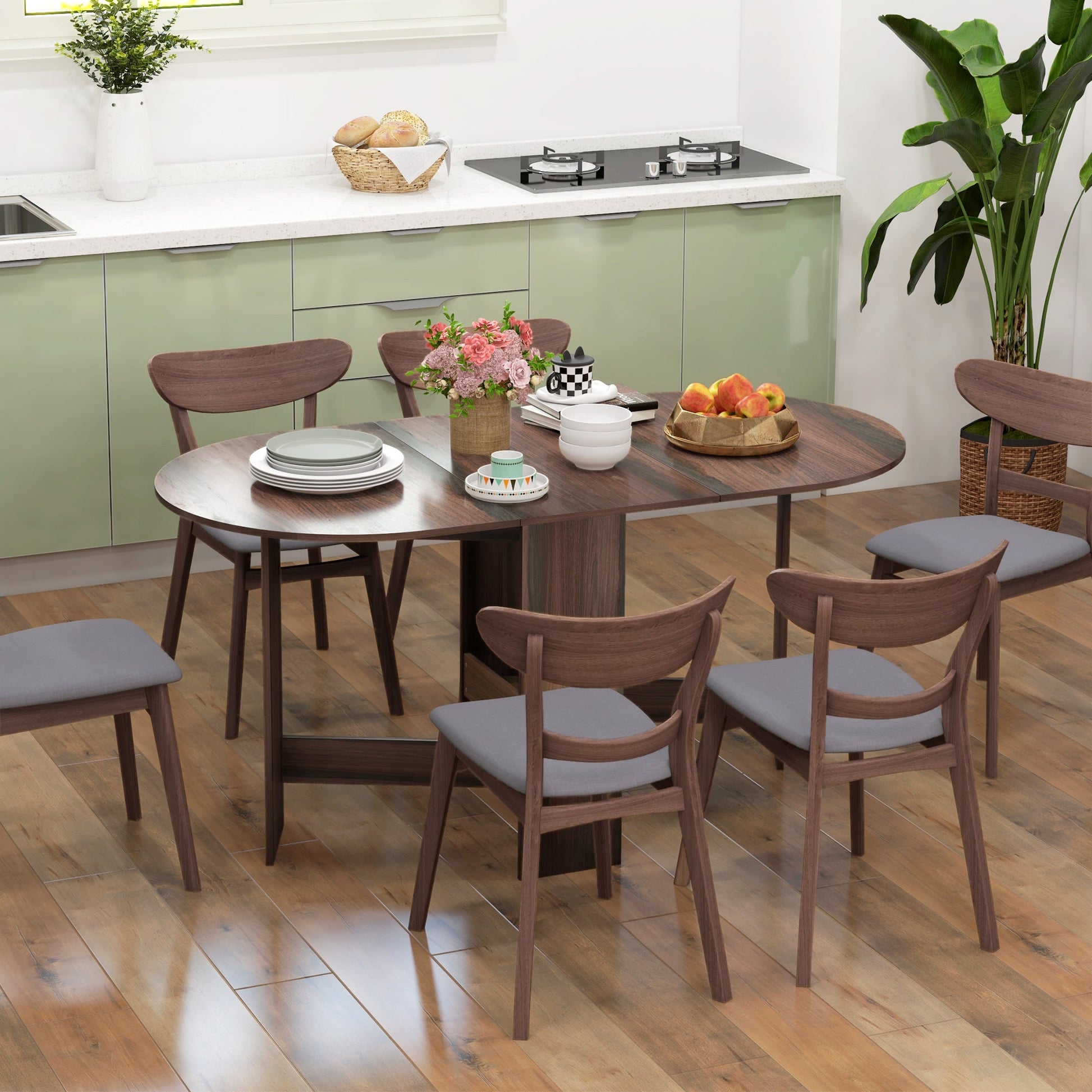 Folding Dining Table, Oval Drop Leaf Kitchen Table for Small Spaces, Distressed Brown Bar Tables & Dining Tables   at Gallery Canada