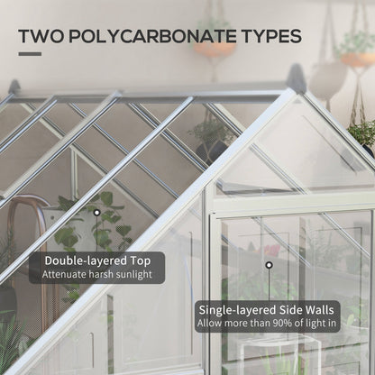 6' x 8' Walk-in Polycarbonate Greenhouse Aluminium Green House with 2 PC Panel Types, 5-Level Roof Vent, Rain Gutter Walk In Greenhouses   at Gallery Canada