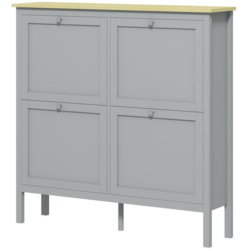 Entryway Shoe Storage Cabinet with 4 Flip Drawers, Adjustable Shelves, Narrow Shoe Cabinet for 20 Pairs of Shoes, Grey