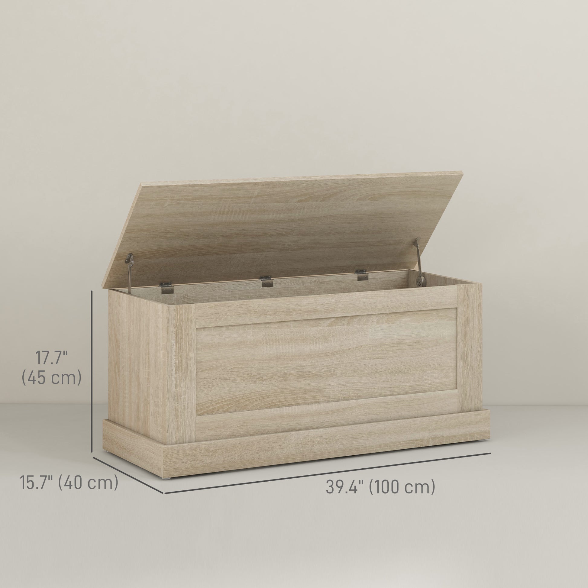 39.4 Inches Storage Chest, Storage Trunk with Safety Hinge, Wooden Toy Box for Living Room, Natural Wood Grain Storage Cabinets   at Gallery Canada