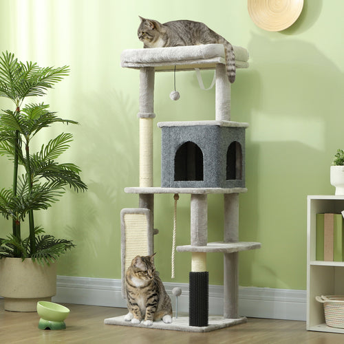52 Inch Cat Tree with Scratching Posts, Cat Bed, Condo, Grooming Brush, Jumping Platforms, Toy Balls, Anti-tip Kit