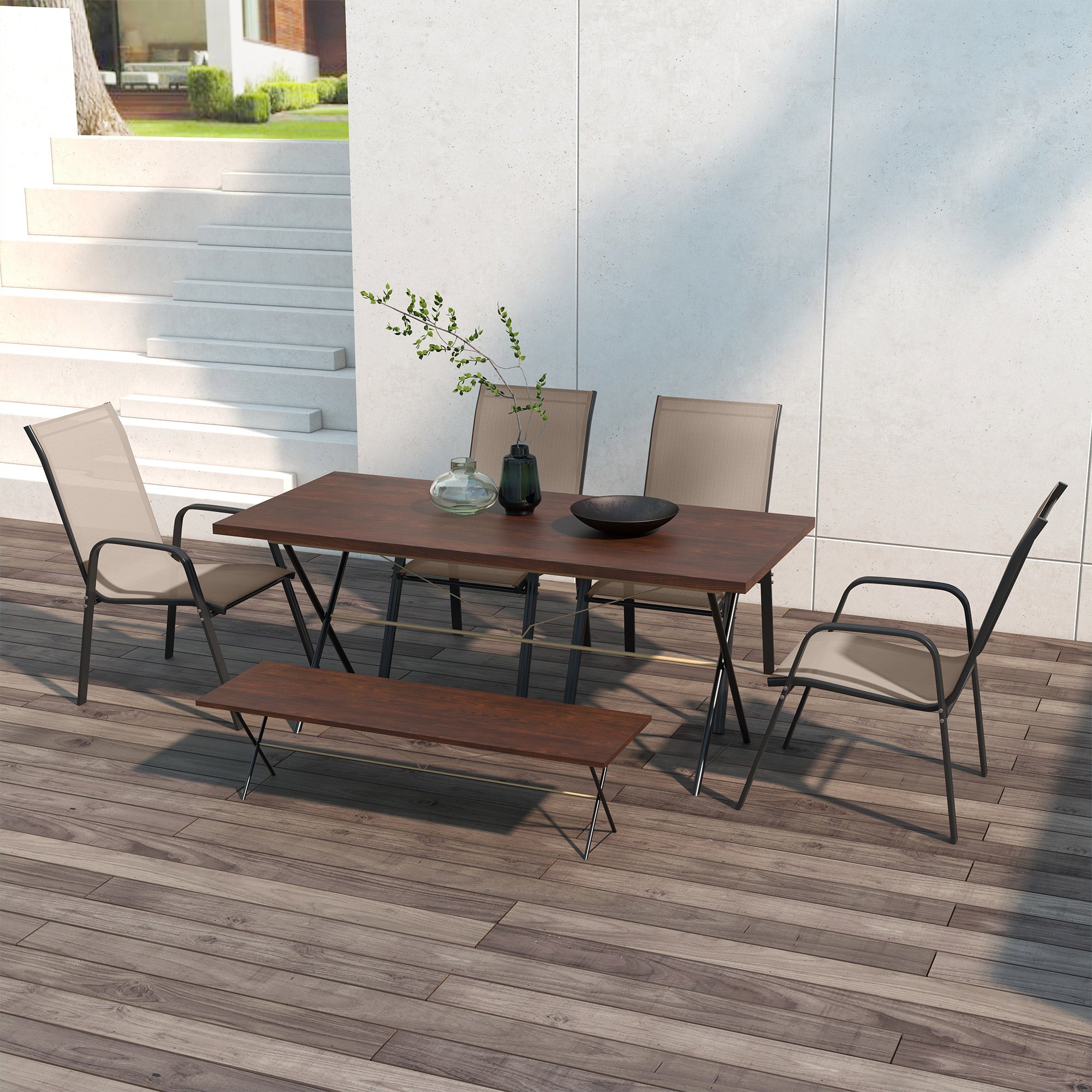 Set of 4 Outdoor Dining Chairs, Heavy Duty Stackable Patio Dining Set with Armrests for Balcony Garden, Grey Patio Chairs at Gallery Canada
