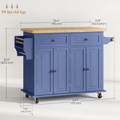 Kitchen Island with Storage, Rolling Trolley Cart with Rubber Wood Top, Spice Rack, Towel Rack, Navy Blue Kitchen Islands & Kitchen Carts   at Gallery Canada