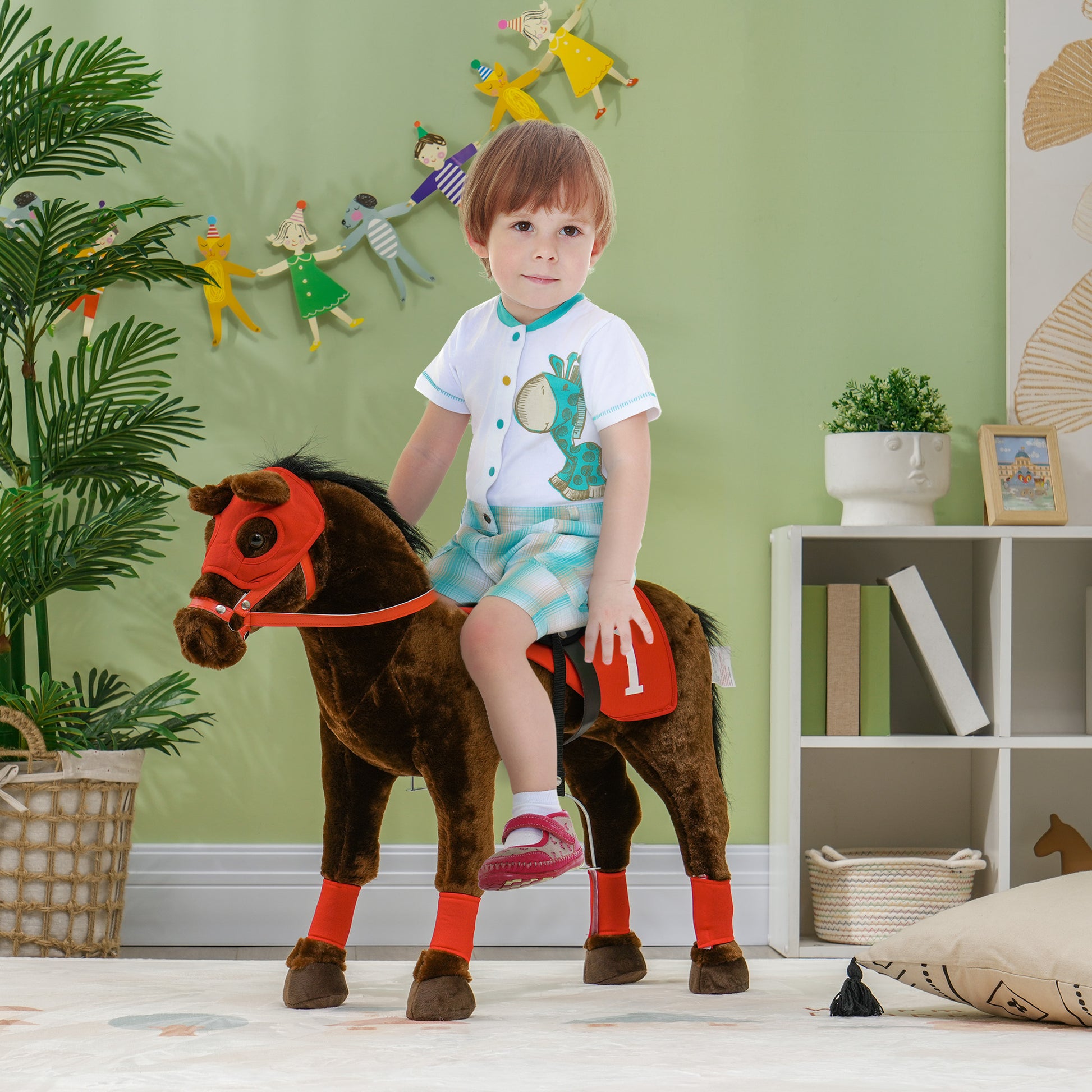 Kids Ride On Horse w/ Neighing Sound, Saddle, Stirrups, for 3-8 Years Rocking Horses Multi Colour  at Gallery Canada