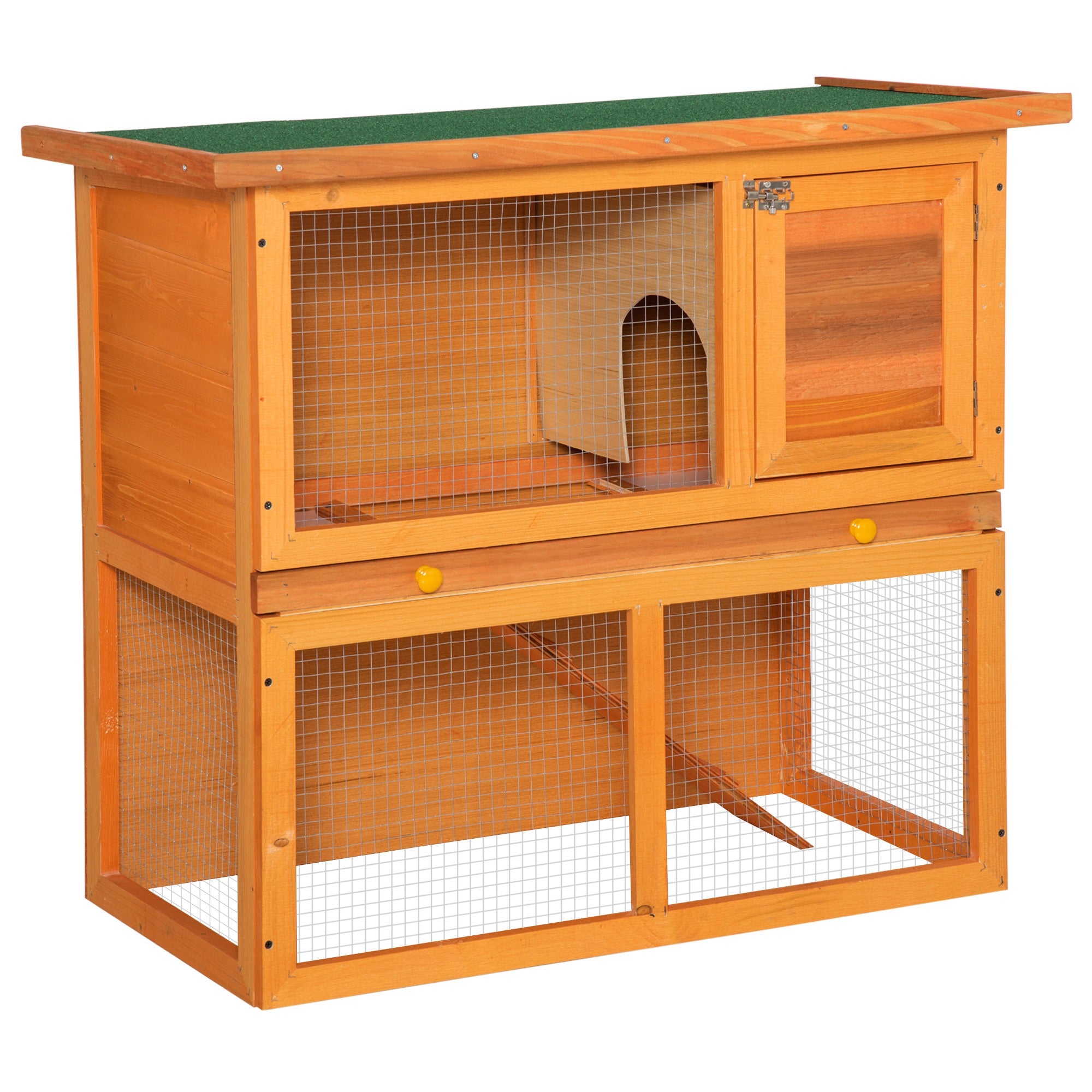 Wooden Rabbit Hutch Small Animal House Cage 2-Level w/ Run Backyard Rabbit Hutch Vintage Yellow, Green at Gallery Canada