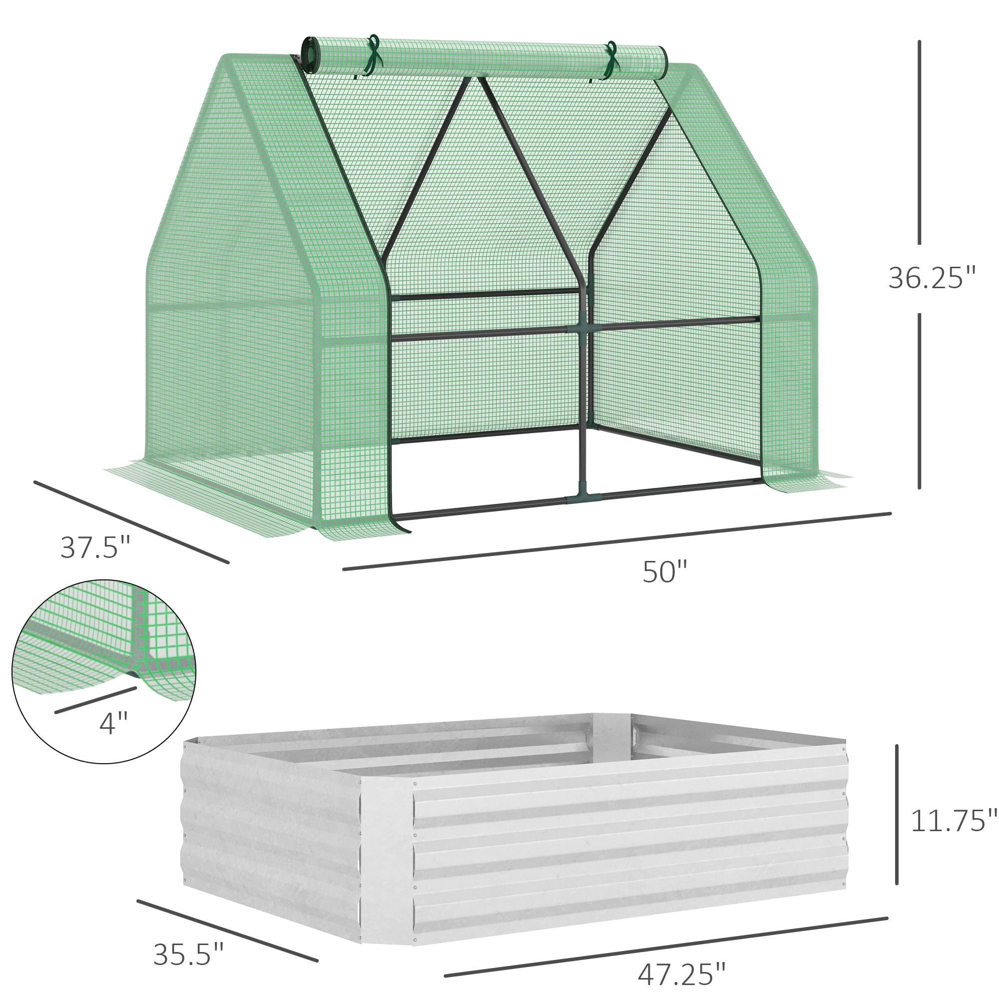 Steel Outdoor Raised Garden Bed with Greenhouse,Cover, Roll Up Door, Dual Use, 50