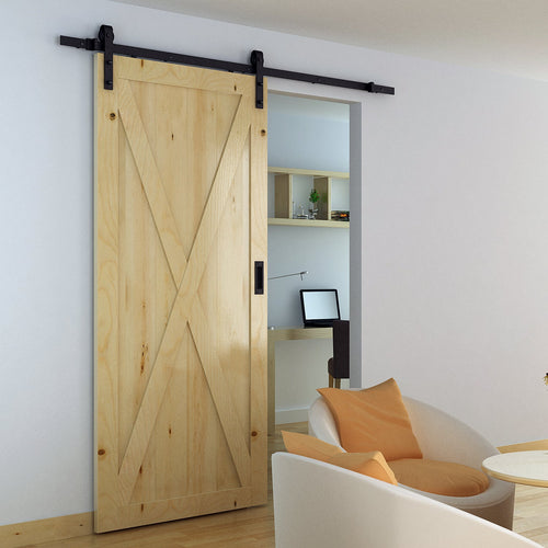 6.6FT CARBON STEEL Sliding Wood Barn Door Hardware Track Set Door System Carbon Steel J Shape Roller