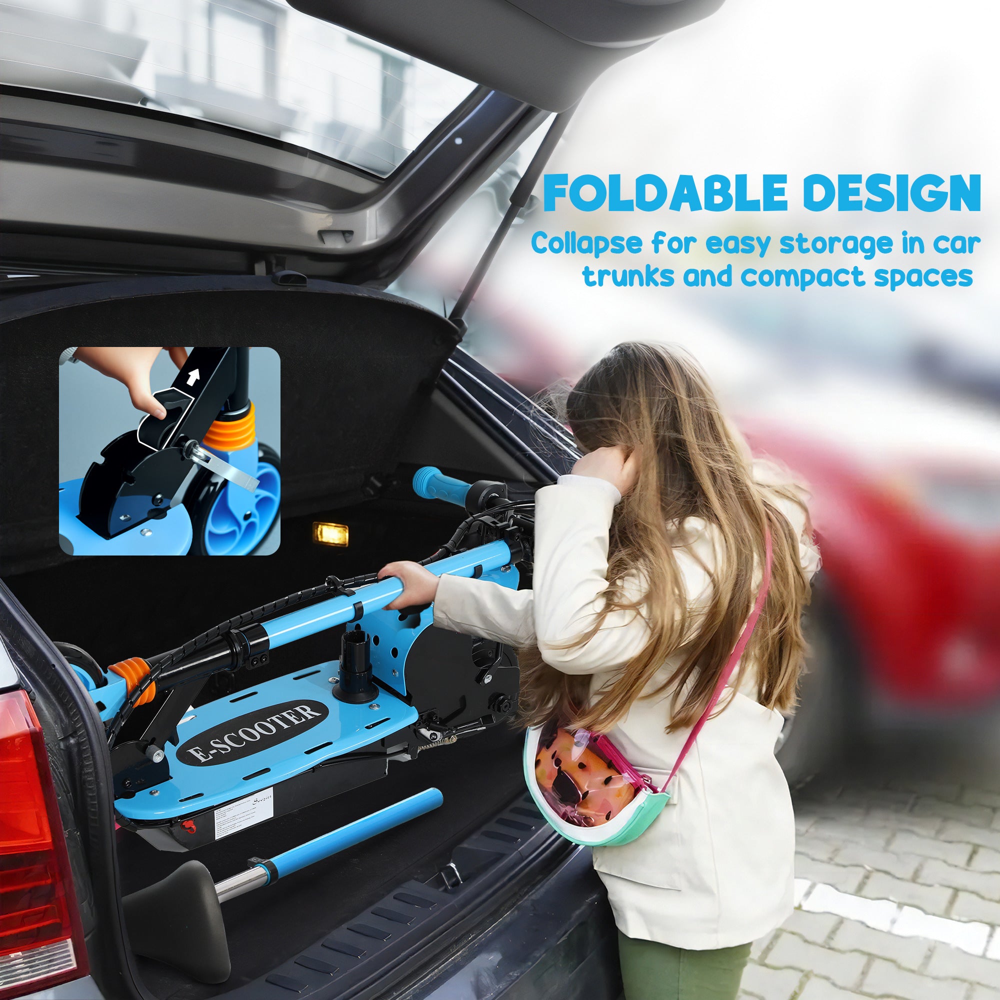 Foldable Electric Scooter for Kids Ages 6-14, with Seat and 2 Adjustable Heights, Max 6km Range &; 12km/h, Blue Scooters at Gallery Canada
