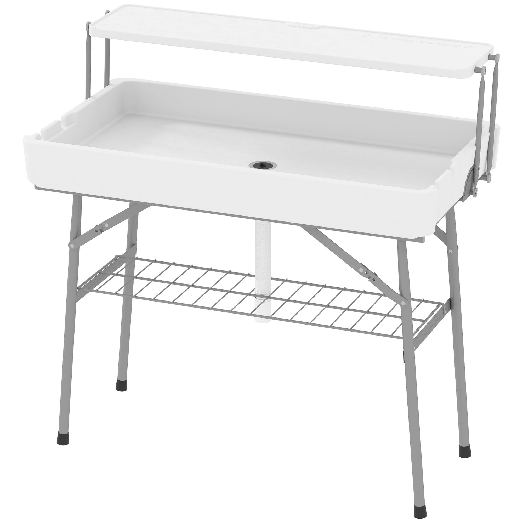 3.5ft Folding Ice Cooler Table with Drain, 2-Tier Outdoor Patio Party Cooler, Fishing Cleaning Table with Storage Shelf for Picnic BBQ Camping Wedding, White Picnic Tables & Camping Chairs White at Gallery Canada