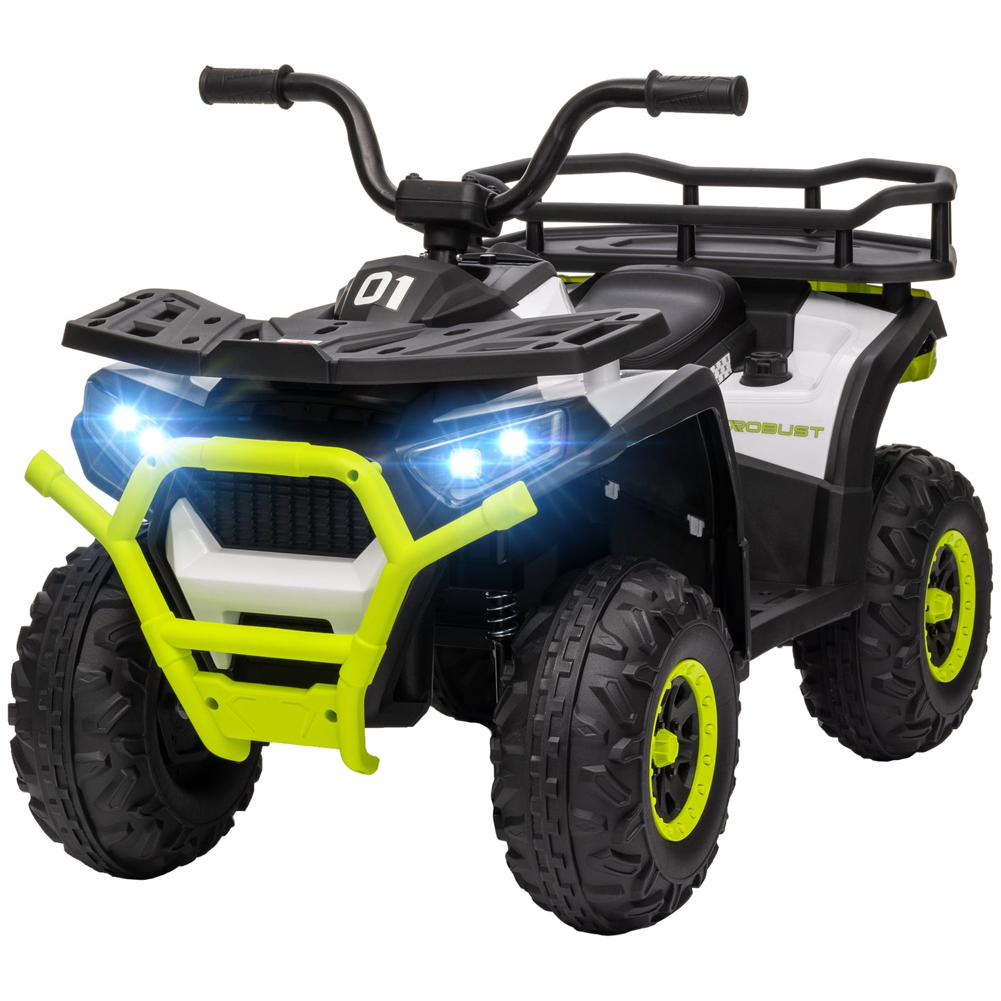 Kids ATV, 12V Battery Powered Electric Ride on Toy w/ Spring Suspension, Storage Basket, High &; Low Speed, Green Electric Ride On Toys at Gallery Canada