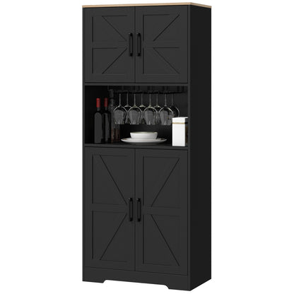 Farmhouse Kitchen Pantry, 68" Freestanding Hutch Storage Cabinet with Microwave Oven Countertop, Black Kitchen Pantry Cabinets   at Gallery Canada