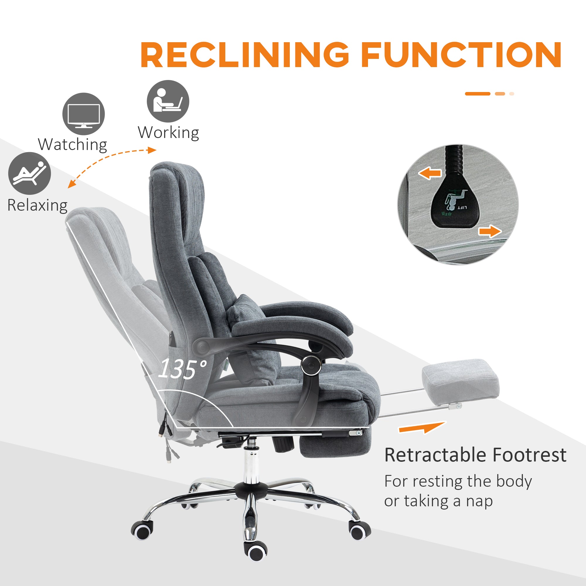 Massage Office Chair with Kneading, Swivel Fabric Recliner Chair with Footrest, Armrest, Grey Massage Chairs   at Gallery Canada