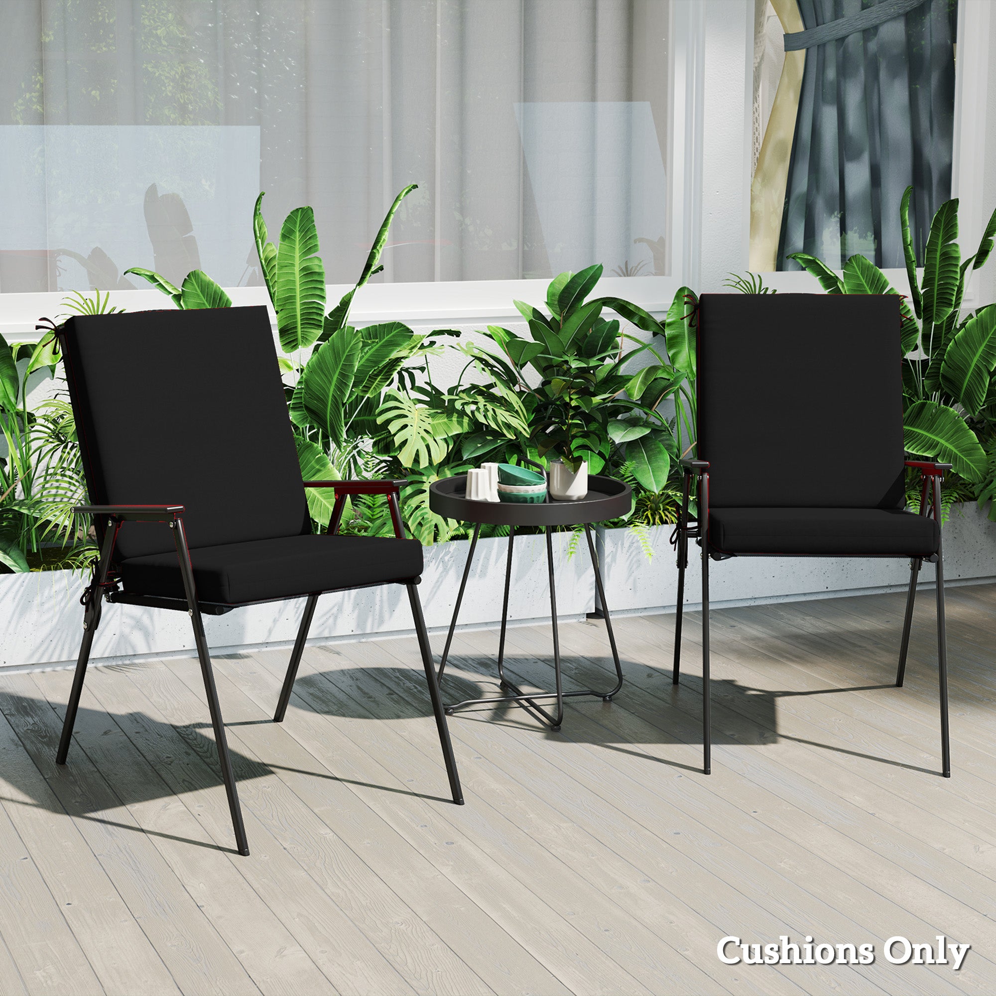 Outdoor Cushions Set of 2 for Dining Chairs, Outdoor Seat Cushions with Back, Fade-Resistant Yarn-Dyed Polyester, Black Patio Chair Cushions at Gallery Canada