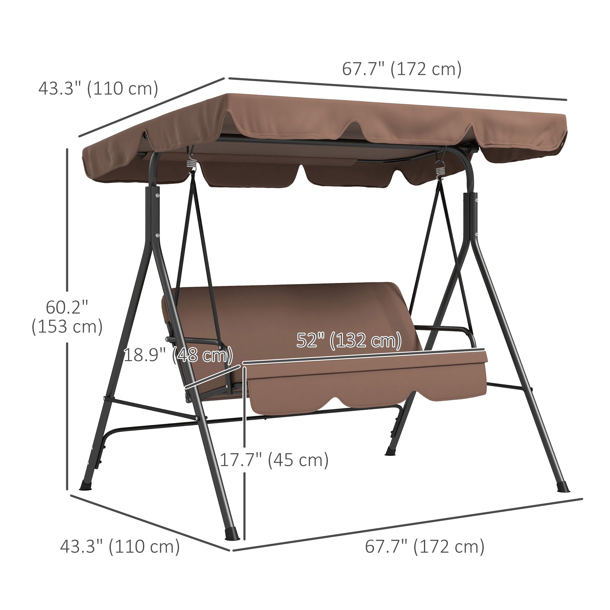 3-Seater Outdoor Porch Swing with Adjustable Canopy, Patio Swing Chair for Garden, Poolside, Backyard, Brown Patio Swings with Stand   at Gallery Canada