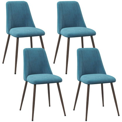 Dining Chairs Set of 4, Modern Kitchen Chair with Velvet-touch Upholstery, Curved Back and Wood-grain Steel Leg for Living Room, Bedroom, Blue Bar Stools Multi Colour  at Gallery Canada