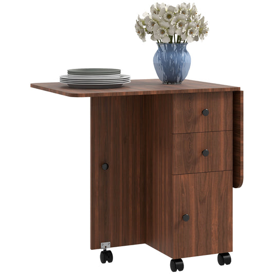 Drop Leaf Dining Table, Mobile Folding Table on Wheels with Drawers and Cabinet for Dining Room, Kitchen, Brown Bar Tables & Dining Tables   at Gallery Canada