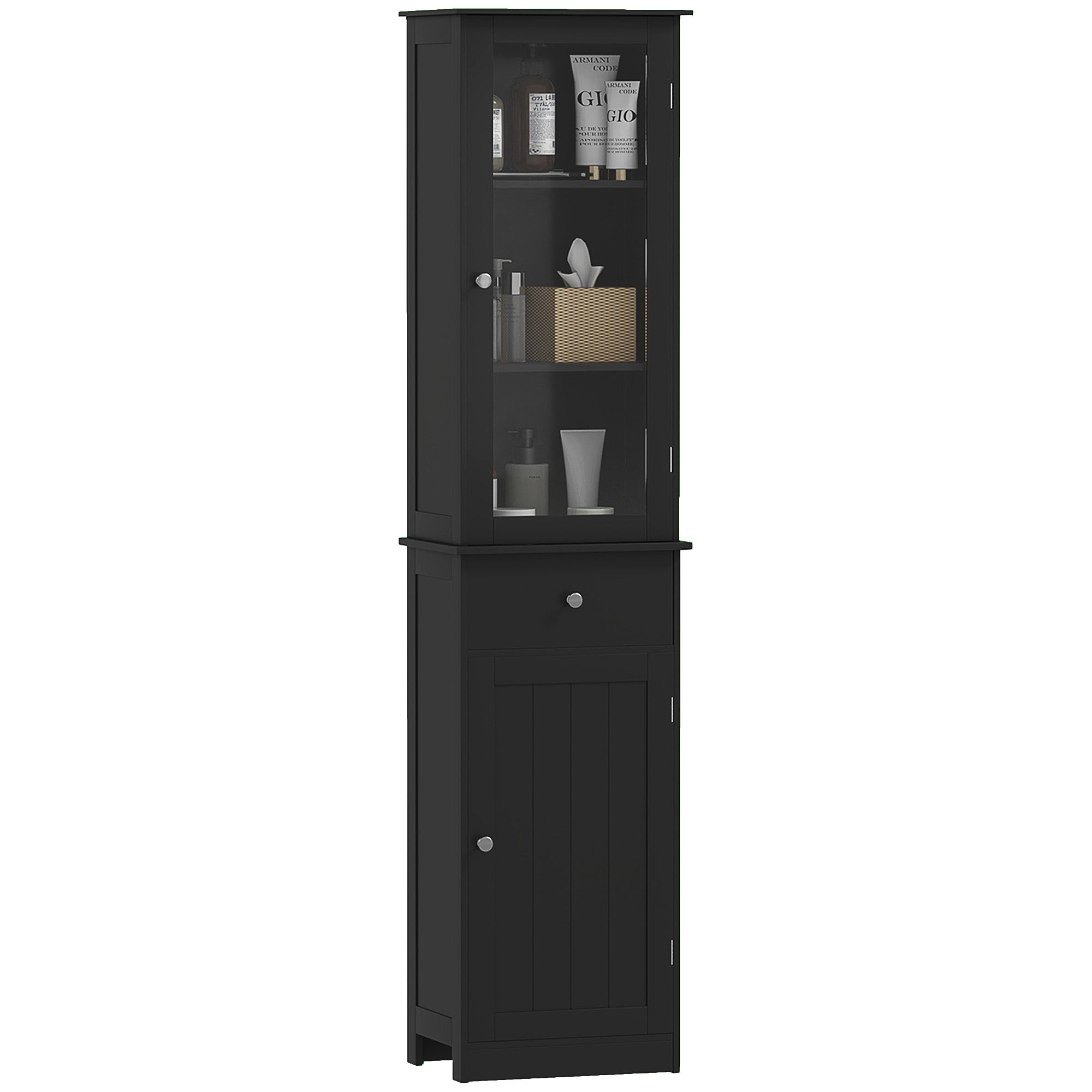 Tall Bathroom Cabinet, Bathroom Storage Cabinet with Drawers, 2 Doors and Adjustable Shelves, Black Bathroom Cabinets at Gallery Canada