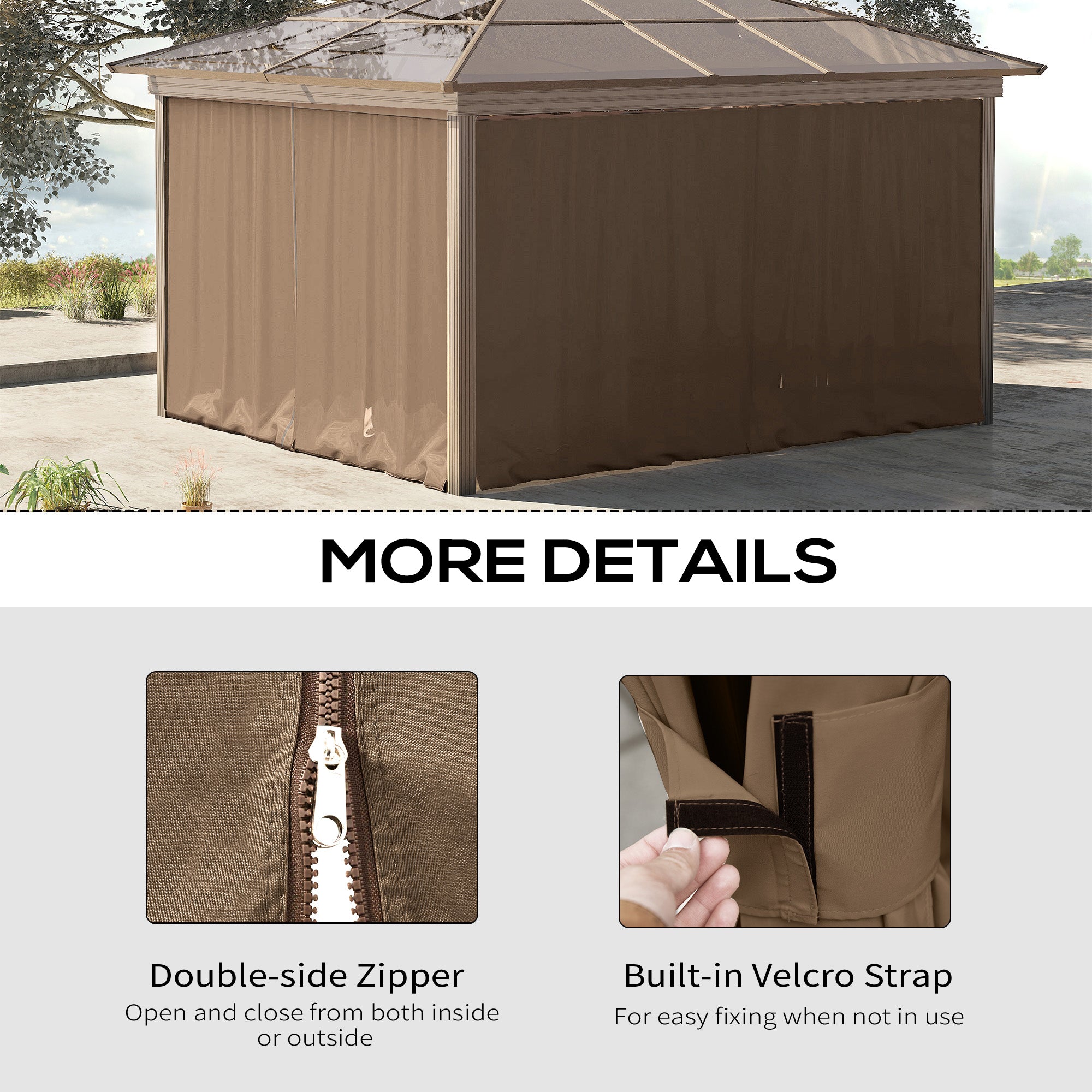 10' x 10' Universal Gazebo Sidewall Set with 4 Panels, Hooks/C-Rings Included for Pergolas &; Cabanas, Brown Gazebo Sidewalls at Gallery Canada