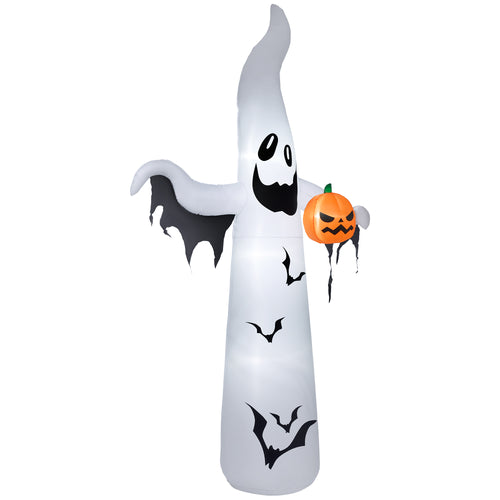 12ft Inflatable Halloween Ghost with Pumpkin in Hand, Outdoor Blow-Up Decoration, LED Garden Display