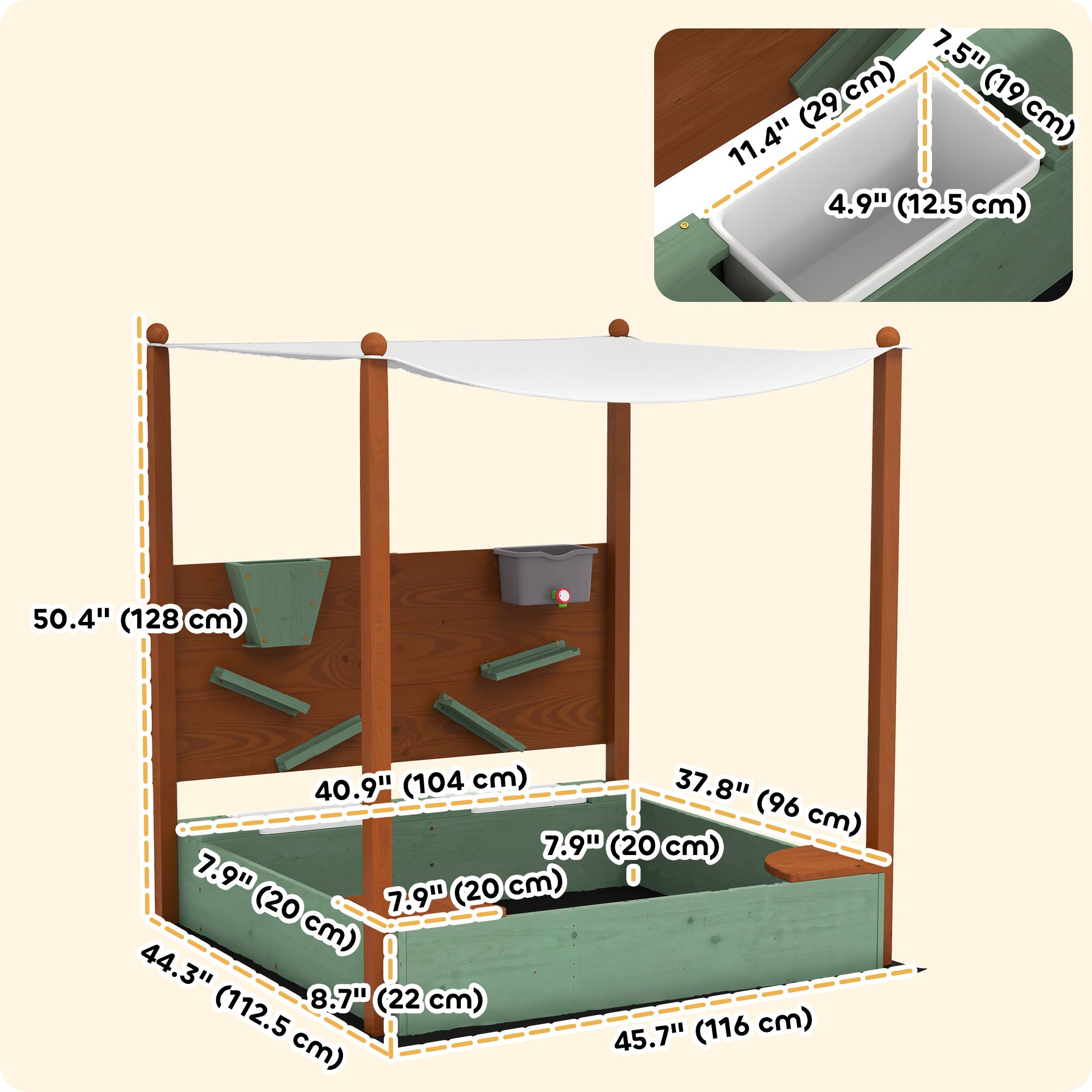 Wooden Kids Sandbox with Canopy, Sand Wall, Bottom Liner, for 3-6 Years, 46