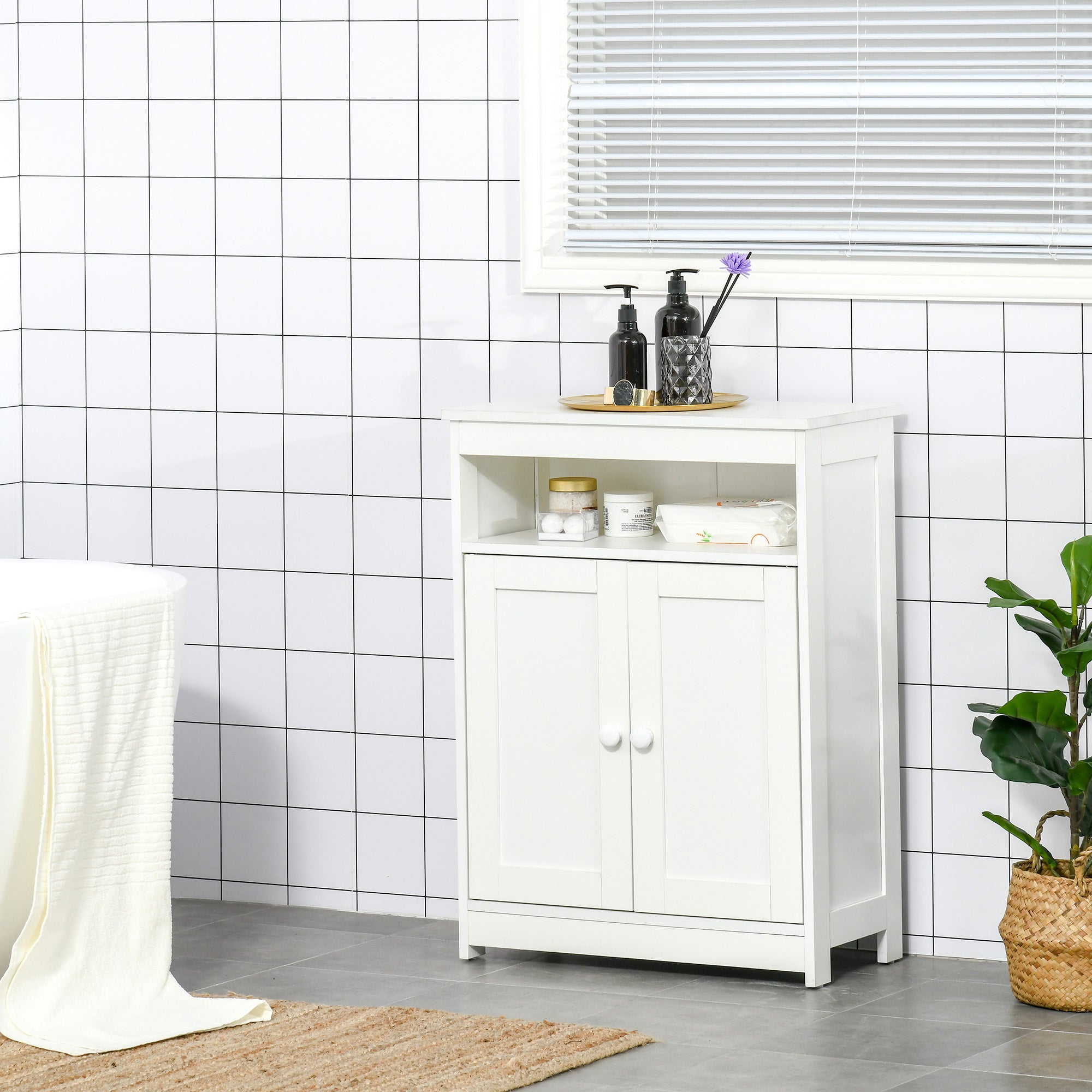 Accent Cabinet, Wood Free Standing Storage Organizer with Double Doors and Adjustable Shelf for Living Room, Kitchen, White Bathroom Cabinets at Gallery Canada